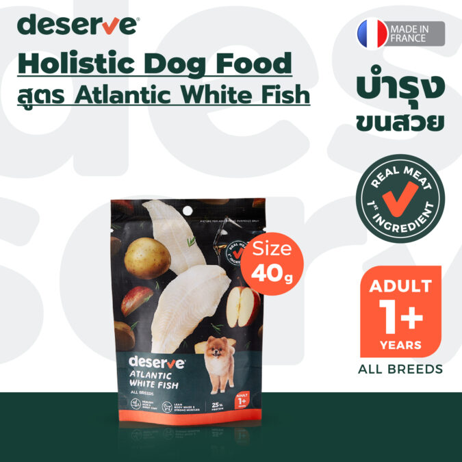 [40 g] อาหารเม็ดสำหรับสุนัข Holistic สูตร Atlantic White Fish บำรุงขนสวยเงางาม ผิวหนังชุ่มชื้น